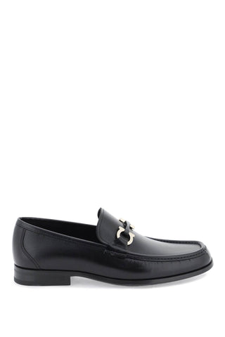 Grained Leather Loafers With Gancini