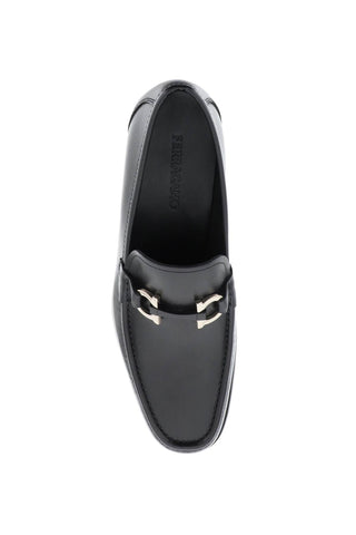 Grained Leather Loafers With Gancini