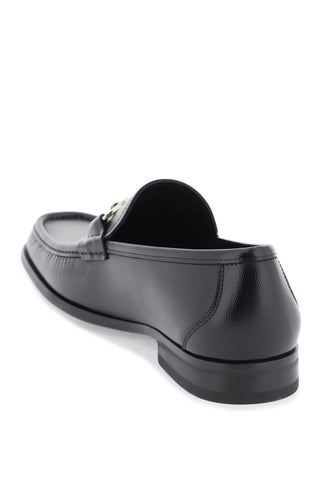 Grained Leather Loafers With Gancini