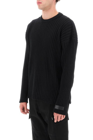 Ribbed-knit Sweater With Leather Straps