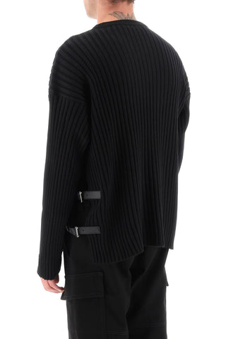 Ribbed-knit Sweater With Leather Straps