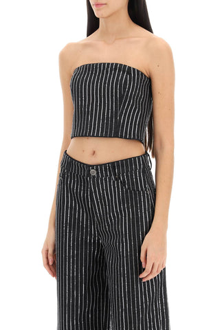 Cropped Top With Sequined Stripes