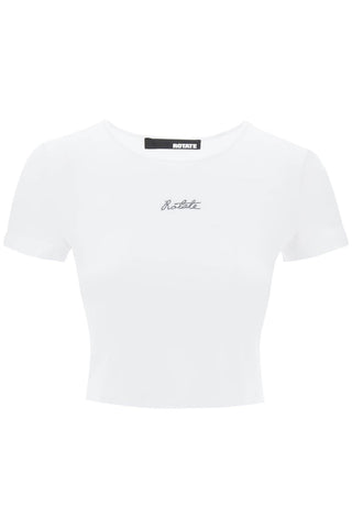 Cropped T-shirt With Embroidered Lurex Logo