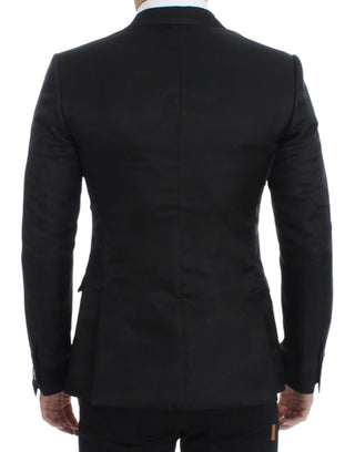 Elegant Black Silk Blend Two-button Blazer