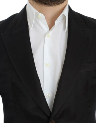 Elegant Black Silk Blend Two-button Blazer