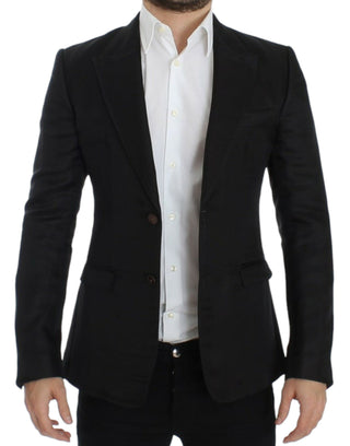 Elegant Black Silk Blend Two-button Blazer