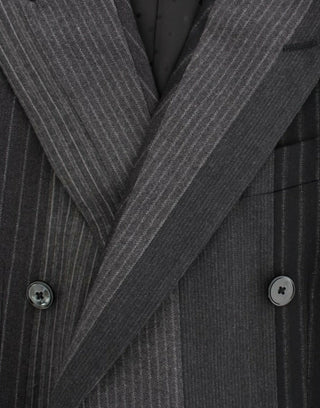 Elegant Gray Striped Wool Slim Blazer