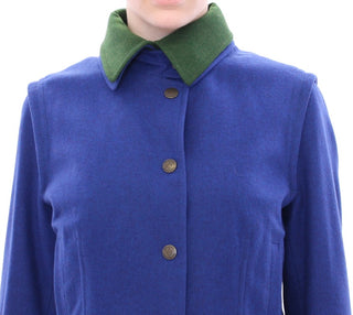 Elegant Blue Wool Jacket With Removable Collar