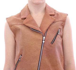 Sleeveless Leather Couture Vest In Rich Brown