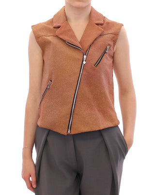 Sleeveless Leather Couture Vest In Rich Brown