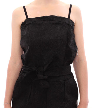 Elegant Black Leather Jumpsuit With Waist Strap