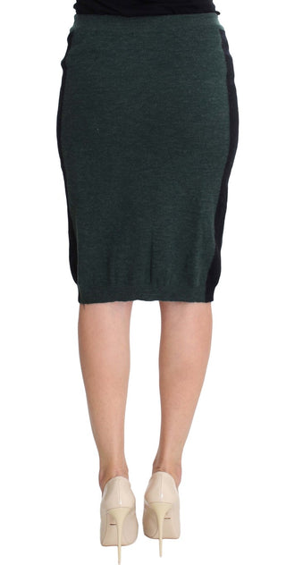 Emerald Elegance Wool-blend Pencil Skirt