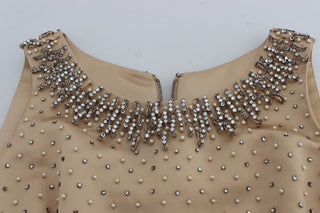 Beige Crystal Embellished Full Length Dress