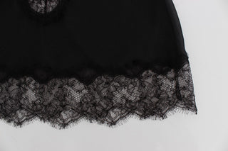 Elegant Black Silk Lace Lingerie Chemise