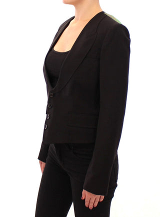 Elegant Silk-blend Black Blazer With Scarf Back Detail