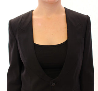 Elegant Silk-blend Black Blazer With Scarf Back Detail