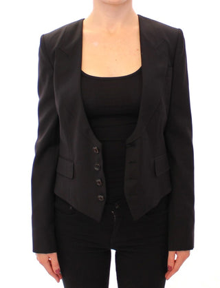 Elegant Silk-blend Black Blazer With Scarf Back Detail