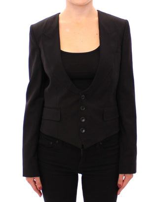 Elegant Silk-blend Black Blazer With Scarf Back Detail