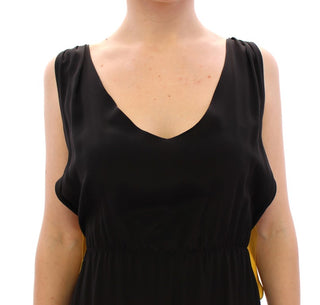 Elegant Silk Blend Shift Dress In Black And Yellow