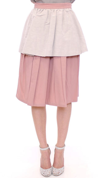 Elegant Pleated Knee-length Skirt In Pink And Gray