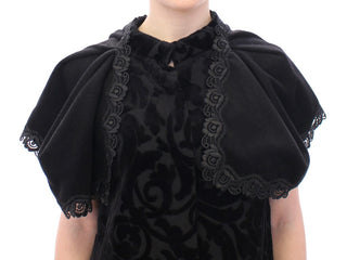 Elegant Black Brocade Cape Coat Jacket