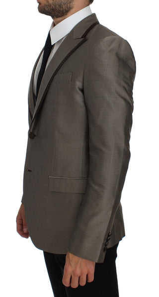 Elegant Brown Silk Two-button Slim Blazer