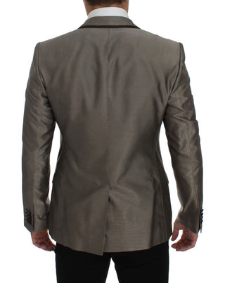 Elegant Brown Silk Two-button Slim Blazer