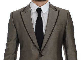 Elegant Brown Silk Two-button Slim Blazer