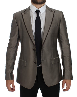 Elegant Brown Silk Two-button Slim Blazer