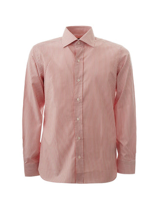 Elegant Pink Striped Cotton Shirt For Men