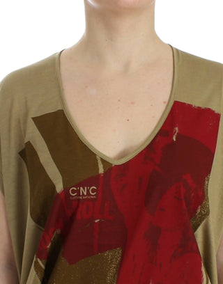 Chic Green Multicolor Print V-neck Tee