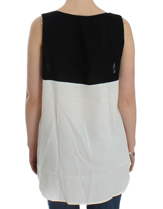 Elegant Monochrome Sleeveless Top With Gold Accents
