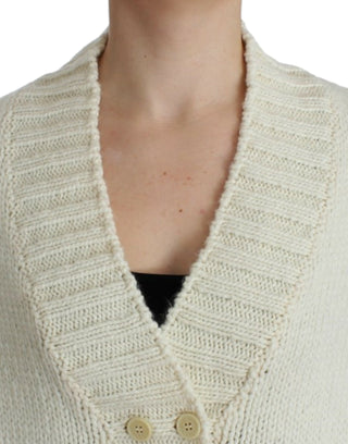 Elegant White Knitted Cape-cardigan Hybrid