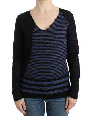 Chic Striped V-neck Wool Blend Sweater