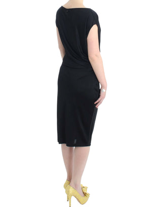 Elegant Black Knee-length Viscose Dress