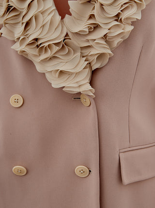 Elegant Light Pink Double Breasted Ruffle Jacket