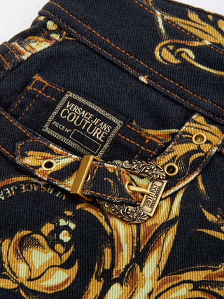 Baroque Printed Allover Denim Five Pockets Jeans