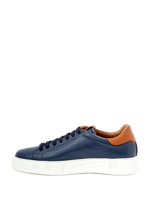 Elegant Blue Leather Sneakers With Gold Accents