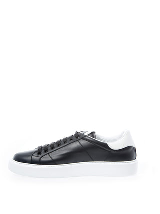 Elegant Black Leather Sneakers With Silver Logo
