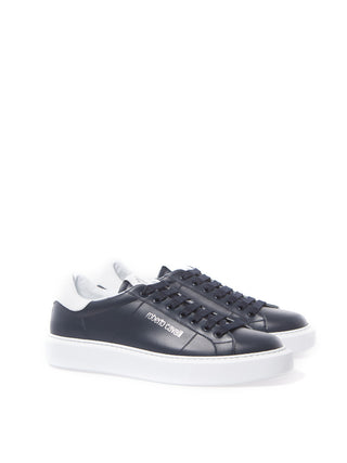 Blue Leather Sneakers with Silver Logo