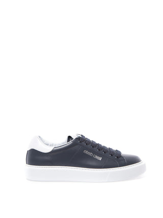 Blue Leather Sneakers with Silver Logo