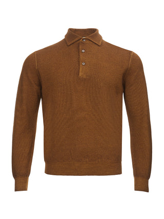 Elegant Brown Wool Polo Sweater