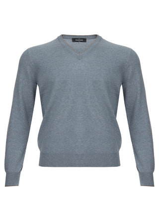 Elegant Grey Cashmere V-neck Sweater