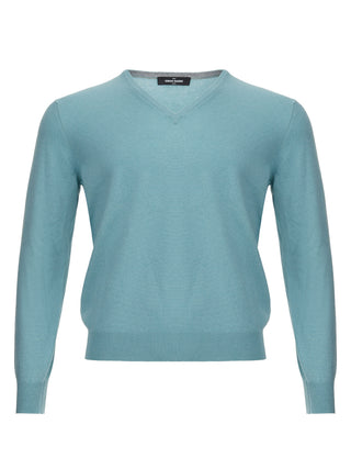 Elegant Light Blue Cashmere V-neck Sweater