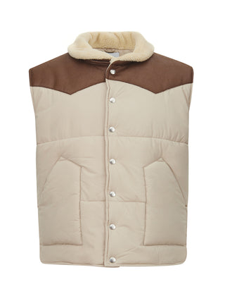Elegant Beige Quilted Vest with Eco-Leather Details