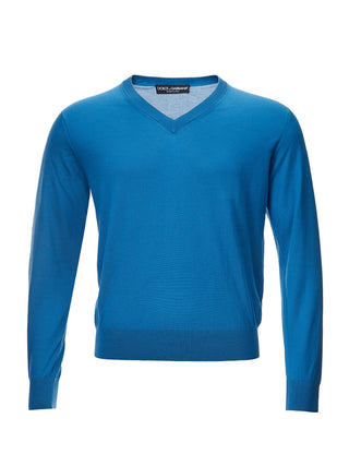 Elegant V-Neck Blue Silk Sweater