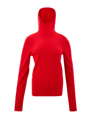 Elegant Red Cashmere Hooded Jumper