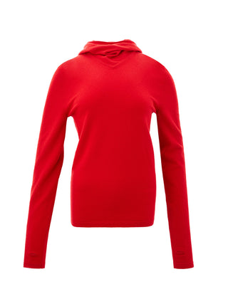Elegant Red Cashmere Hooded Jumper