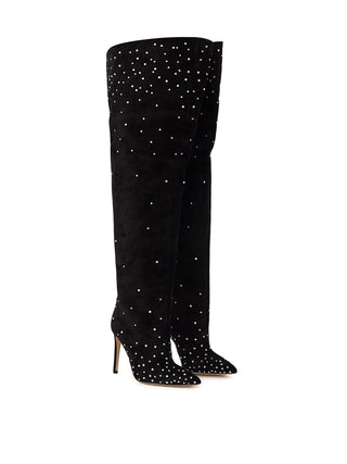 Crystal-embellished Suede Thigh-high Boots