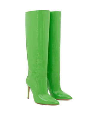 Chic Neon Green Patent Leather Knee Boots